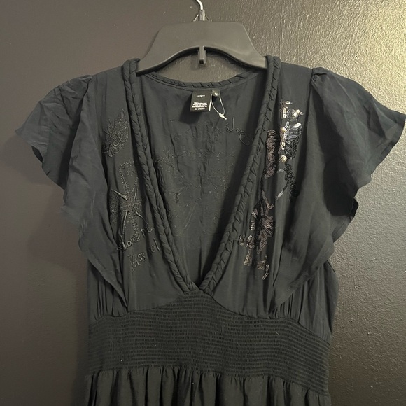 DeSigual Black Maxi Dress with Pink & Green Floral Print - Picture 4 of 7